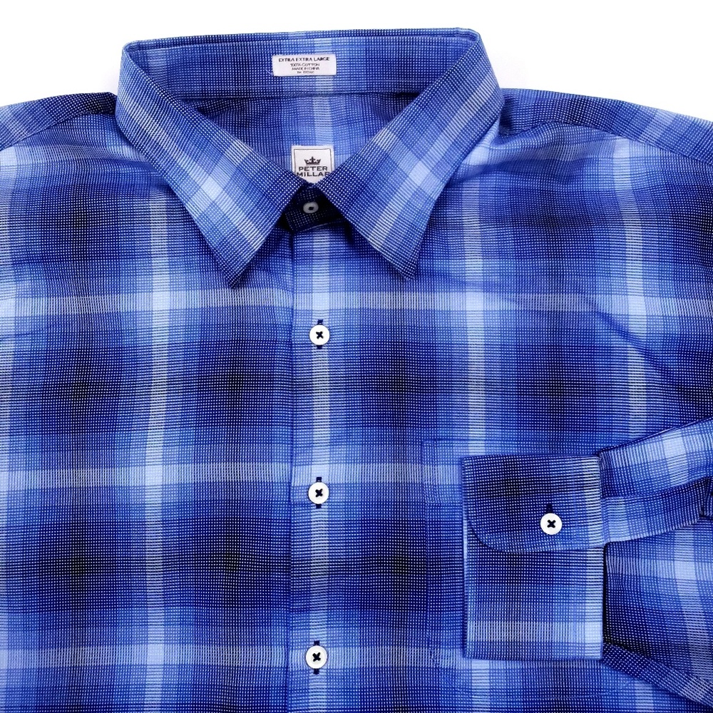 Peter Mlar Blue Windowpane Button Front Shirt - image 1